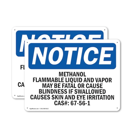 Signmission Methanol Flammable Liquid And Vapor May OSHA Notice Sign, Aluminum, 18in W x 12in L, 2PK OS-2PACK-NS-A-1218-L-14206